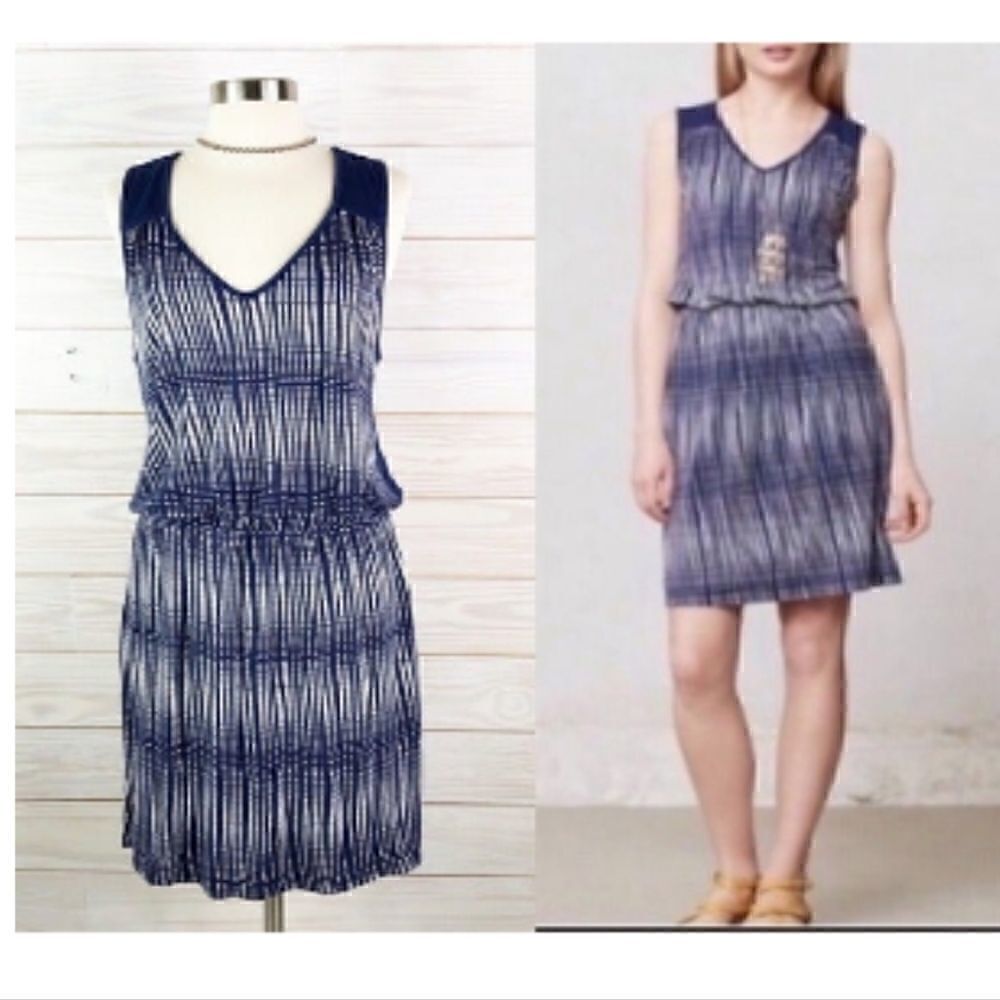 Anthropologie Midi Dress Striped  V Neck Sleeveless Deletta